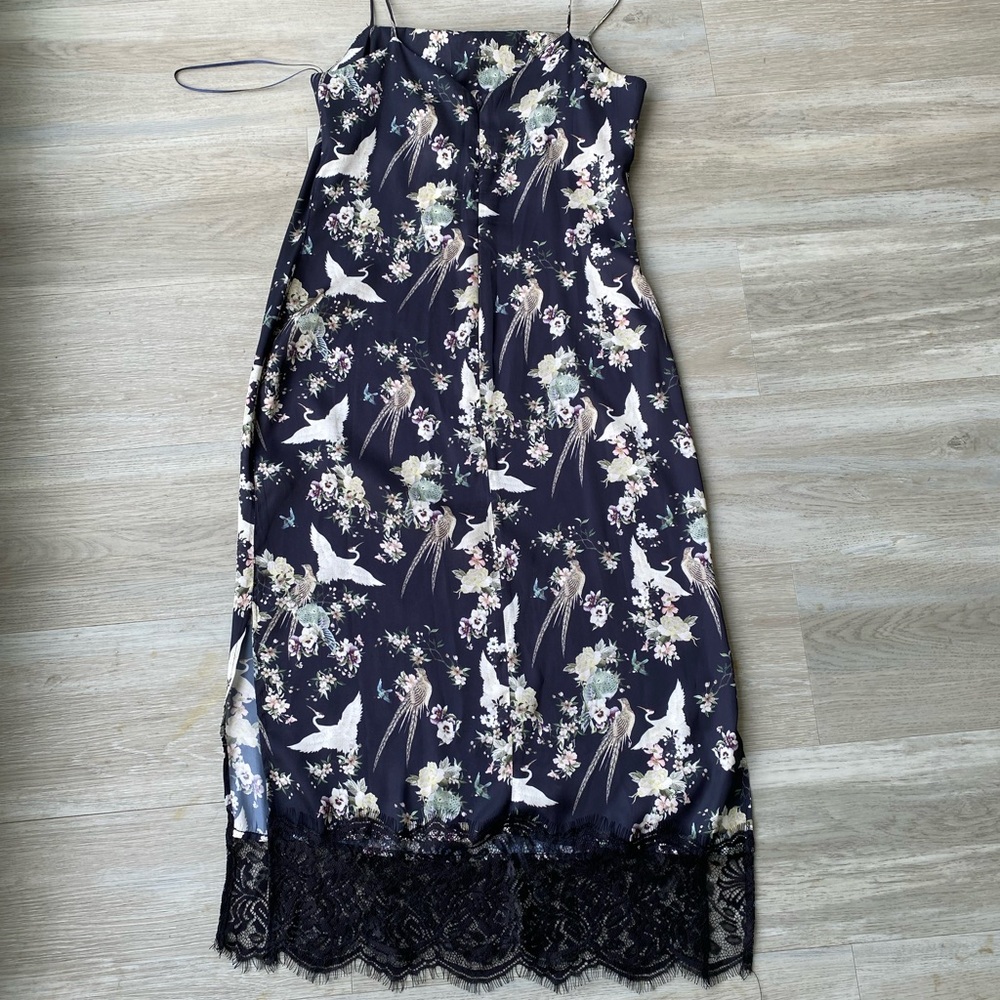 Miss Selfridge Floral Midi Dress with Lace Trim